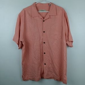 Tommy Bahama Textured 100% Silk Button Down Shirt Size Large Beach